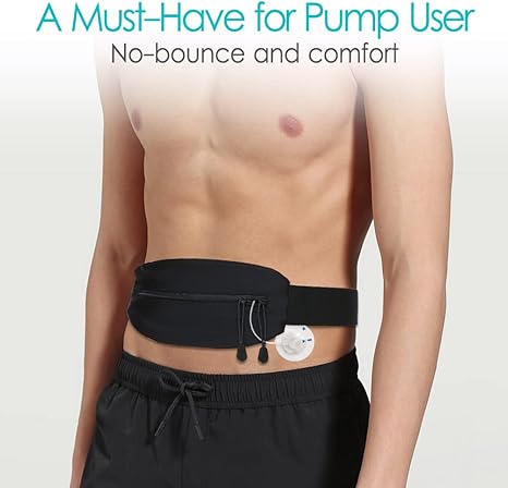 Insulin Pump Belt with Double Slide Zipper Pouch Medical Holder for Diabetic T1D Adjustable Waist Band Accessories Lightweight for Tubing Epipen Men Women Adult Black