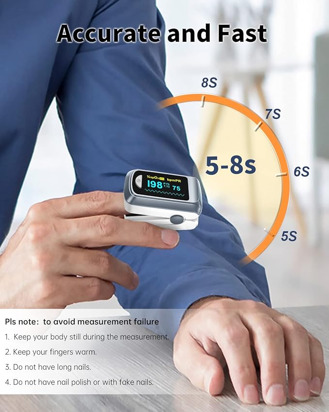 Fingertip Pulse Oximeter Blood Oxygen Saturation Monitor Pulse Ox, Heart Rate and Fast Spo2 Reading Oxygen Meter with OLED Screen