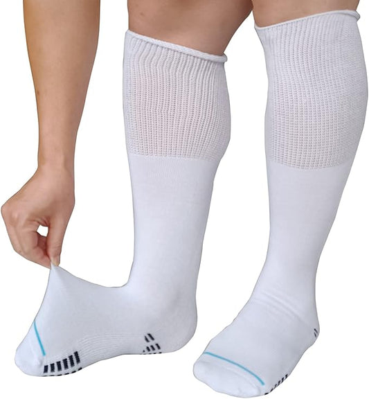 Extra Width Socks For Bariatric Diabetic For Men Women, Cast Lymphedema Socks for Swollen Foot Ankle 2 Pairs-White