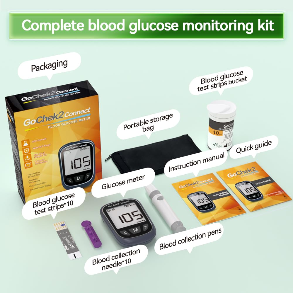 MicroTech Bluetooth Blood Sugar Testing Kit 10 Strips & Lancets, Free App, No Coding, 500 Storage