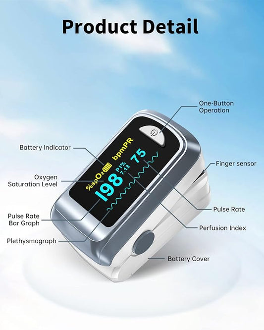 Fingertip Pulse Oximeter Blood Oxygen Saturation Monitor Pulse Ox, Heart Rate and Fast Spo2 Reading Oxygen Meter with OLED Screen