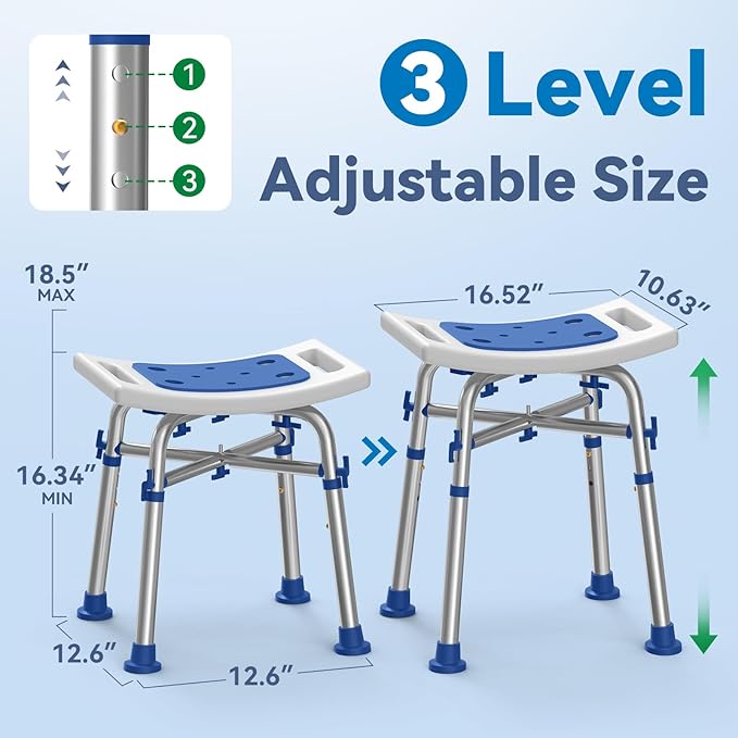 Heavy Duty Shower Chair for Inside Shower, 500lb Weight Capacity, Height-Adjustable Shower Bench with Padded Seat, Shower Stool Suitable for Elderly and Disabled