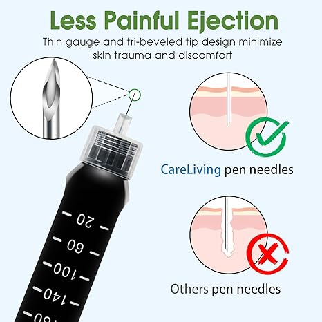 Insulin Pen Needle 32G 4 mm (5/32”), 100 Count, Universal Fit Compatible with Most Pen Injector Device, Ultra-Thin for Comfortable Insulin Injection