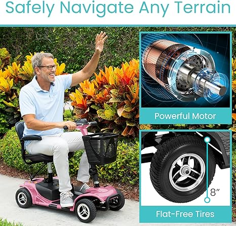 Vive 4 Wheel Mobility Scooter - Electric Powered Wheelchair Device - Compact Heavy Duty Mobile for Travel, Adults, Elderly - Long Range Power Extended Battery with Charger Included (Limited Edition)