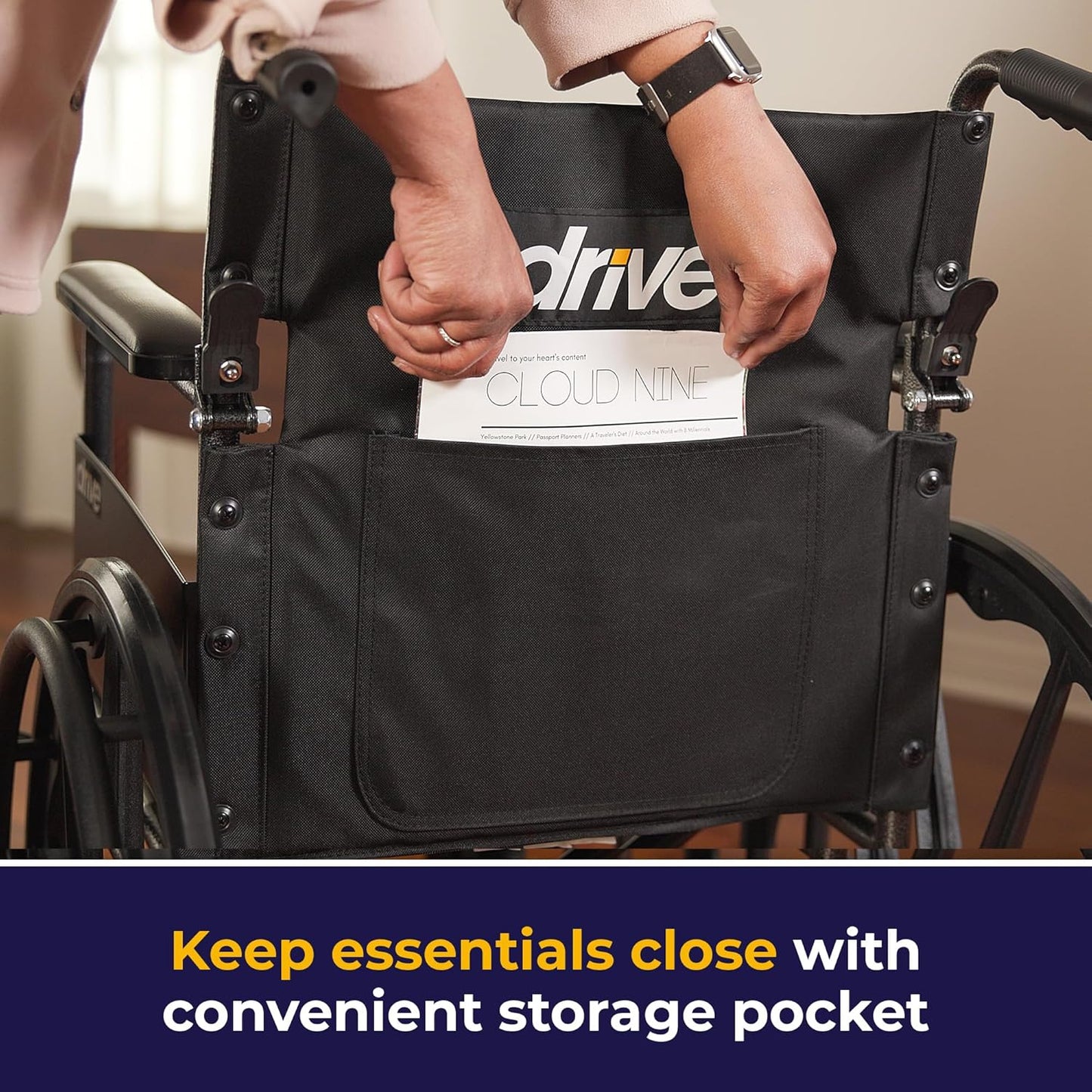 Folding Transport Wheelchair with Full Arms and Removable Swing-Away Footrest, Black