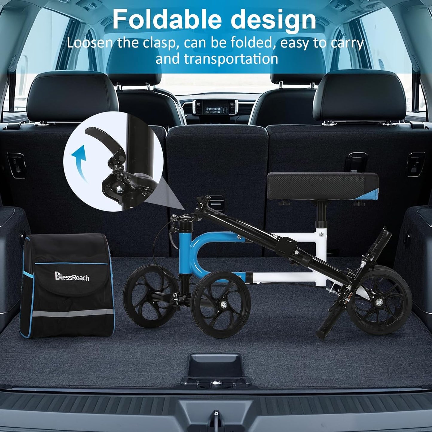 Knee Scooter,Knee Scooter for Adults for Foot Surgery,Steerable Knee Walker for Foot Injuries Compact Crutch Alternative with Dual Braking System (Blue)