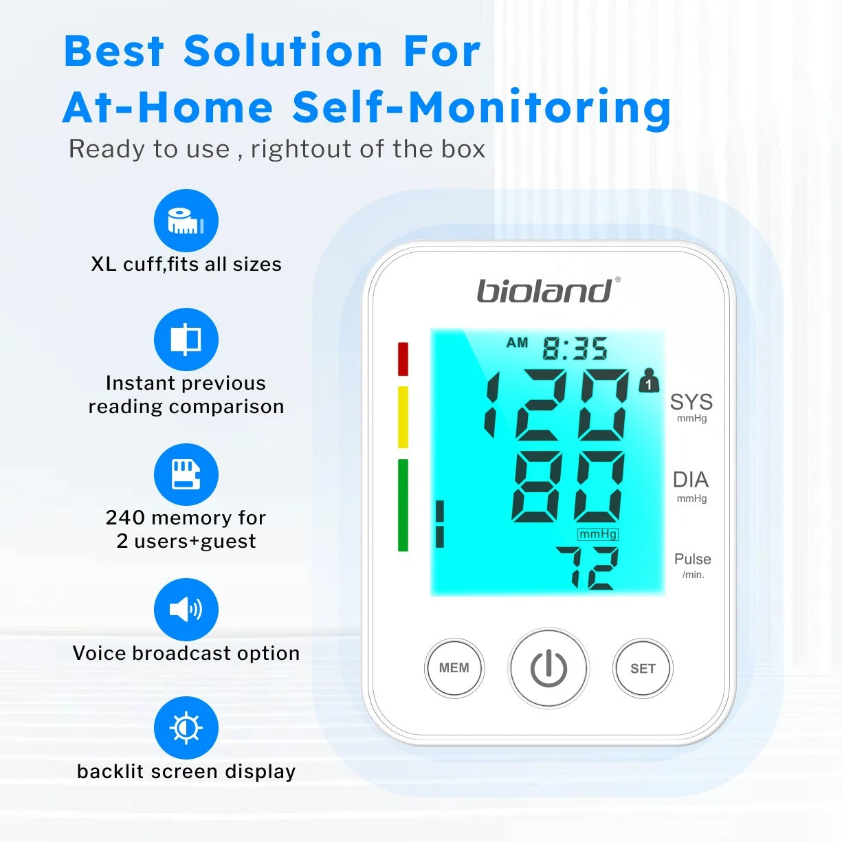 Professional Automatic BP Monitor – Upper Arm Digital Tensiometer with Heart Rate and Illuminated Display