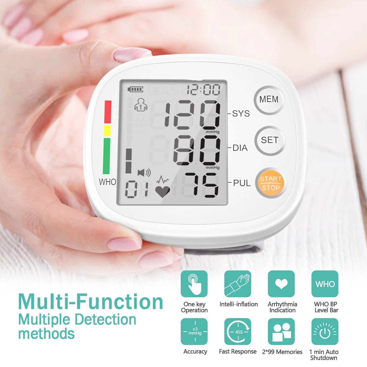Automatic Digital Wrist BP Monitor – Compact Blood Pressure & Heart Rate Machine