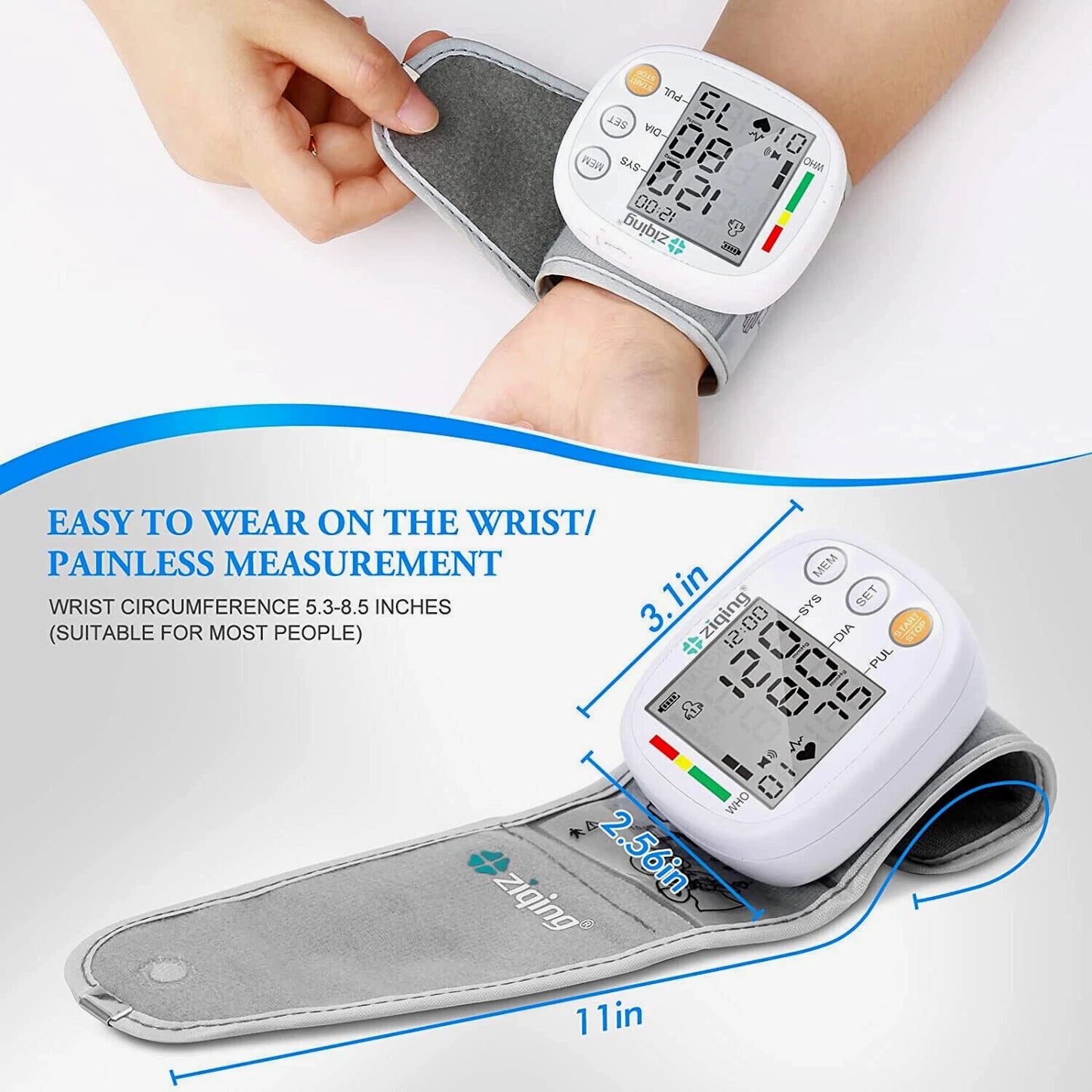 Digital Wrist Blood Pressure Monitor Automatic BP Cuff Heart Rate Machine