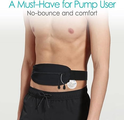 Insulin Pump Belt with Double Slide Zipper Pouch Medical Holder for Diabetic T1D Adjustable Waist Band Accessories Lightweight for Tubing Epipen Men Women Adult Black