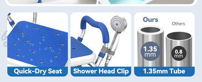 Shower Chair for Inside Shower with Reinforced Crossing Bar, Heavy Duty Shower Seat 500lbs with Padded Arms and Back, Height Adjustable Shower Chair for Elderly and Disabled