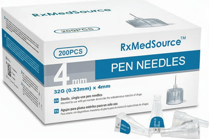Pen Needles 32g 4mm Ultra Fine, Compatible with Most Diabetes Pens, 200 pcs/Box (5/32'')
