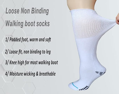 Extra Width Socks For Bariatric Diabetic For Men Women, Cast Lymphedema Socks for Swollen Foot Ankle 2 Pairs-White