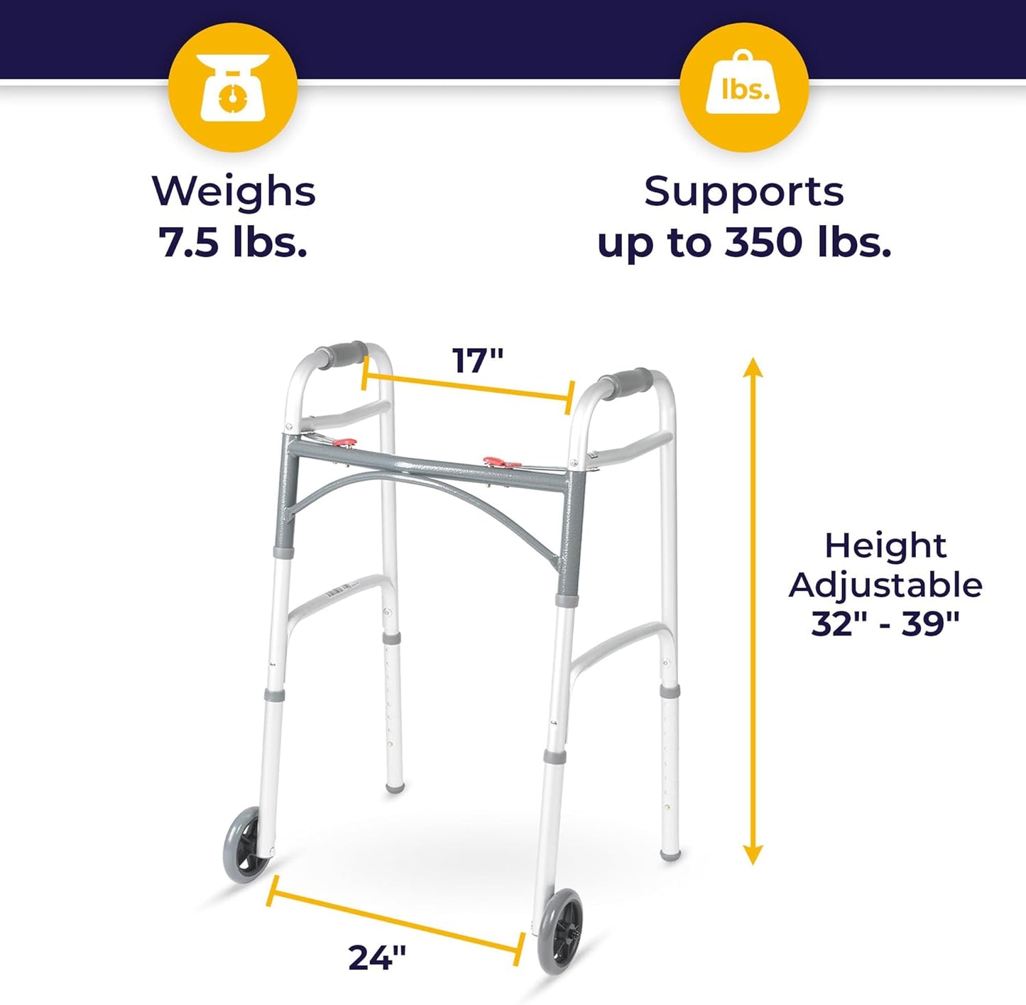 RxDrive Medical Front-Wheel Walker – Foldable, Lightweight, Senior Mobility Aid