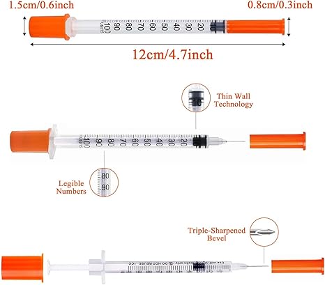 U-100 Syringes with Needle - 30G 5/16" (8mm) 1ml/cc Disposable Syringe, Individual Wrapped, 30PACK