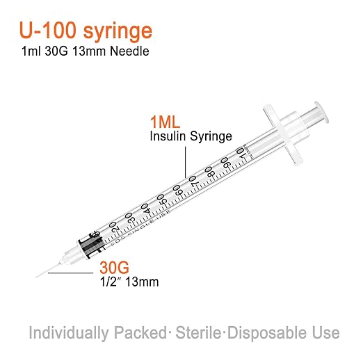 1ml 30G 13mm Syringe with Needle, Individually Wrapped, Pack of 10