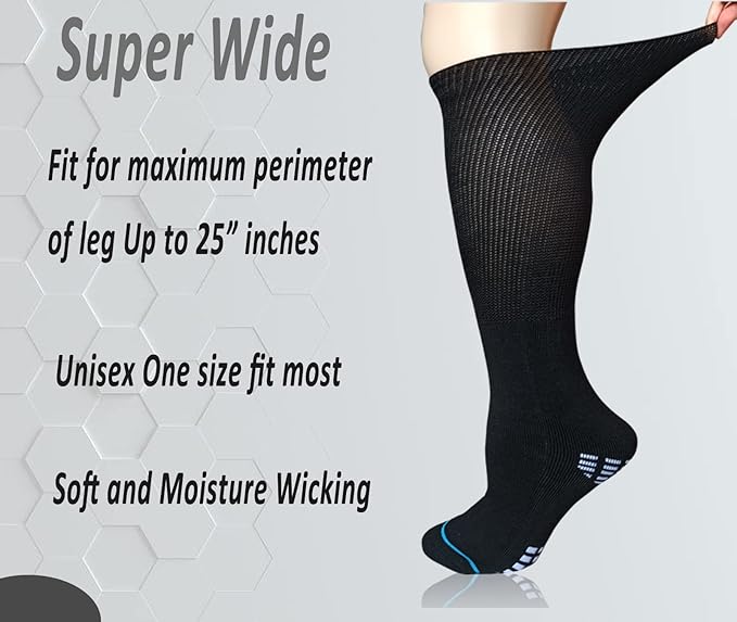 Extra Width Socks For Bariatric Diabetic For Men Women, Cast Lymphedema Socks for Swollen Foot Ankle 2 Pairs