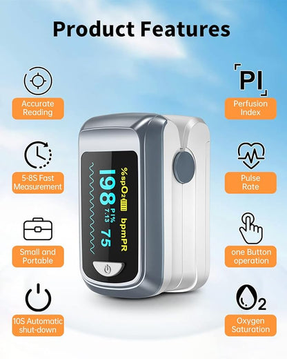 Fingertip Pulse Oximeter Blood Oxygen Saturation Monitor Pulse Ox, Heart Rate and Fast Spo2 Reading Oxygen Meter with OLED Screen
