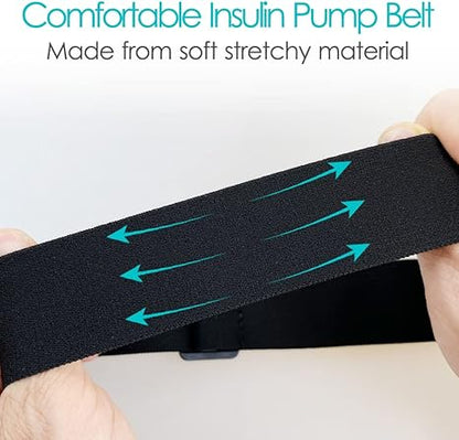 Insulin Pump Belt with Double Slide Zipper Pouch Medical Holder for Diabetic T1D Adjustable Waist Band Accessories Lightweight for Tubing Epipen Men Women Adult Black