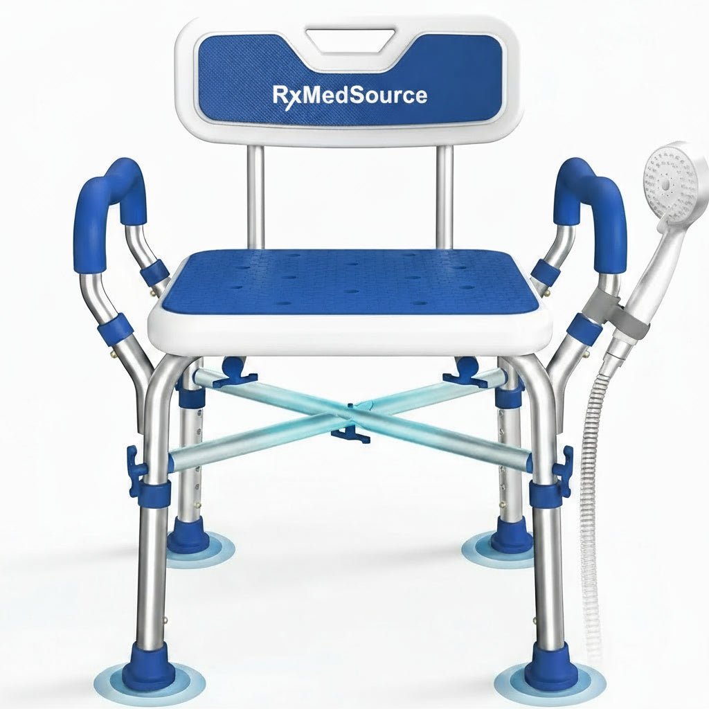 Shower Chair for Inside Shower with Reinforced Crossing Bar, Heavy Duty Shower Seat 500lbs with Padded Arms and Back, Height Adjustable Shower Chair for Elderly and Disabled