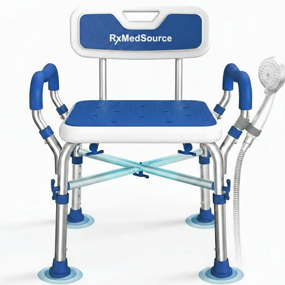 Shower Chair for Inside Shower with Reinforced Crossing Bar, Heavy Duty Shower Seat 500lbs with Padded Arms and Back, Height Adjustable Shower Chair for Elderly and Disabled