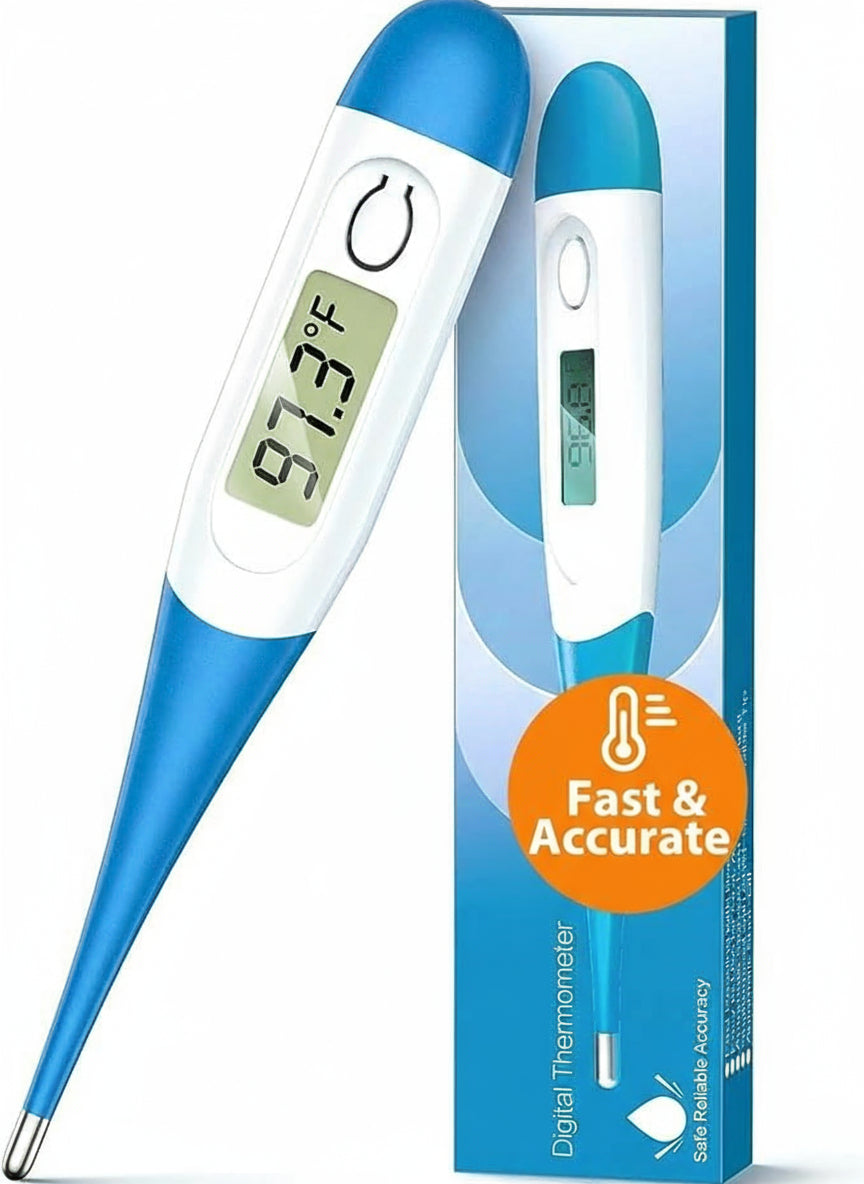10 Seconds Oral Thermometer for Adults and Kids - Accurate & Safe Rectal Digital Thermometer for Baby with Fever Alarm (Light Blue)