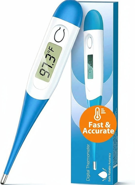 10 Seconds Oral Thermometer for Adults and Kids - Accurate & Safe Rectal Digital Thermometer for Baby with Fever Alarm (Light Blue)