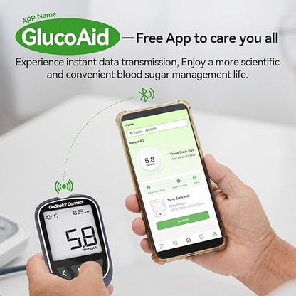 MicroTech Bluetooth Blood Sugar Testing Kit 10 Strips & Lancets, Free App, No Coding, 500 Storage