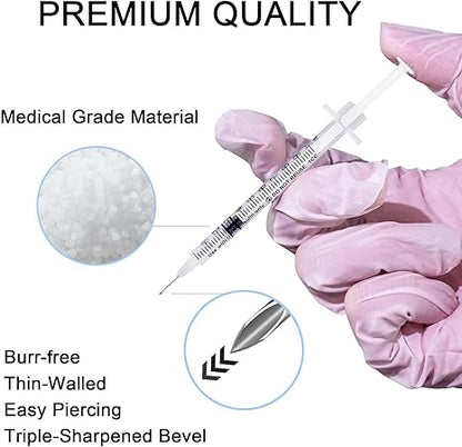 U-100 Syringes with Needle - 30G 5/16" (8mm) 1ml/cc Disposable Syringe, Individual Wrapped, 30PACK