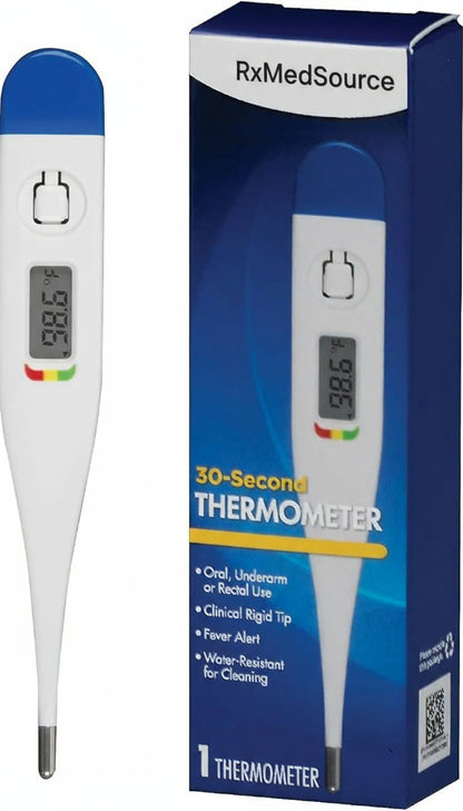 Digital Thermometer | 30-Second Readout | Fever line Indicator | Clinical Rigid Tip | Hygienic Water-Resistant Easy Cleaning