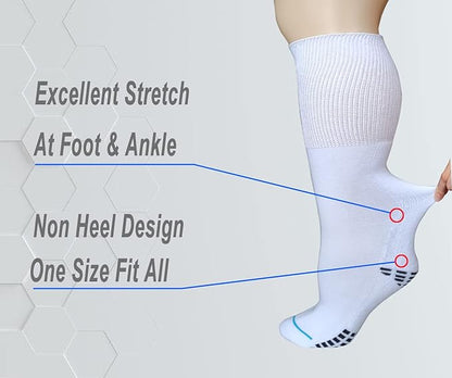 Extra Width Socks For Bariatric Diabetic For Men Women, Cast Lymphedema Socks for Swollen Foot Ankle 2 Pairs-White