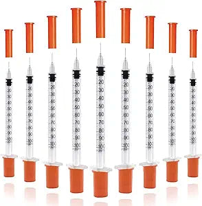 U-100 Syringes with Needle - 30G 5/16" (8mm) 1ml/cc Disposable Syringe, Individual Wrapped, 30PACK