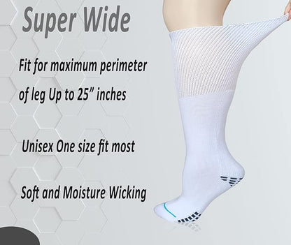 Extra Width Socks For Bariatric Diabetic For Men Women, Cast Lymphedema Socks for Swollen Foot Ankle 2 Pairs-White