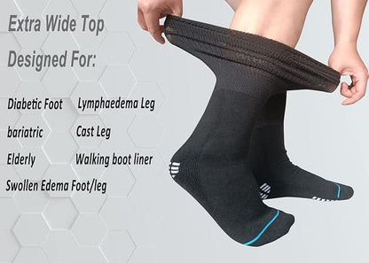 Extra Width Socks For Bariatric Diabetic For Men Women, Cast Lymphedema Socks for Swollen Foot Ankle 2 Pairs
