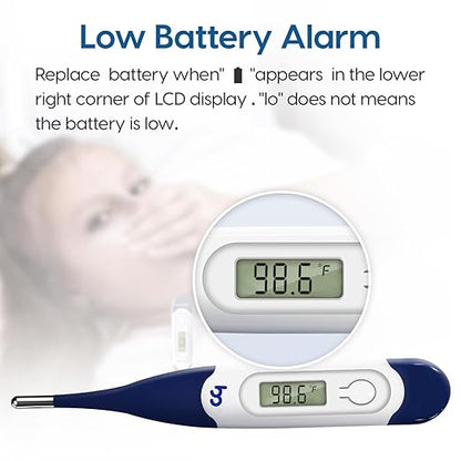 Oral Thermometer for Adults and Kids, Fast Accurate Oral, Underarm & Rectal Digital Thermometer with Flexible Tip, Navy Blue