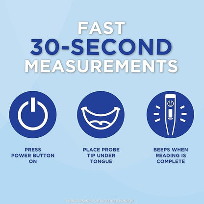Digital Thermometer | 30-Second Readout | Fever line Indicator | Clinical Rigid Tip | Hygienic Water-Resistant Easy Cleaning