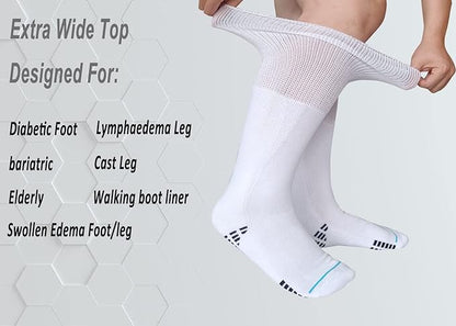 Extra Width Socks For Bariatric Diabetic For Men Women, Cast Lymphedema Socks for Swollen Foot Ankle 2 Pairs-White