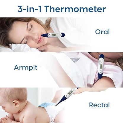 Oral Thermometer for Adults and Kids, Fast Accurate Oral, Underarm & Rectal Digital Thermometer with Flexible Tip, Navy Blue