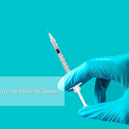 U-100 Syringes with Needle - 30G 5/16" (8mm) 1ml/cc Disposable Syringe, Individual Wrapped, 30PACK