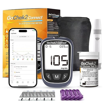 MicroTech Bluetooth Blood Sugar Testing Kit 10 Strips & Lancets, Free App, No Coding, 500 Storage