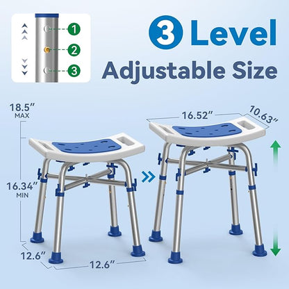 Heavy Duty Shower Chair for Inside Shower, 500lb Weight Capacity, Height-Adjustable Shower Bench with Padded Seat, Shower Stool Suitable for Elderly and Disabled