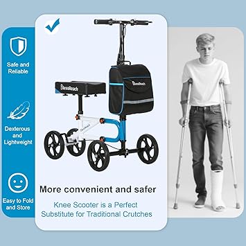 Knee Scooter，Knee Scooter for Adults for Foot Surgery，Steerable Knee Walker for Foot Injuries Compact Crutch Alternative with Dual Braking System (Blue)