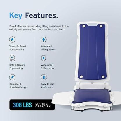 AYDMED 2-in-1 Lift Chair | Portable Cordless Rechargeable Electric Floor & Bath Chair Lift | Strong & Secure Engineering | Advanced Lifting Power with 308 lbs Lift Capacity | Waterproof & Dustproof