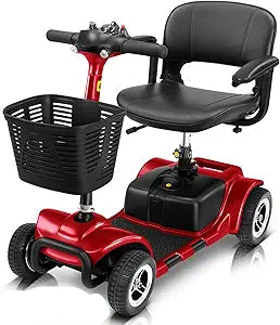 Vive 4 Wheel Mobility Scooter - Electric Powered Wheelchair Device - Compact Heavy Duty Mobile for Travel, Adults, Elderly - Long Range Power Extended Battery with Charger & Basket