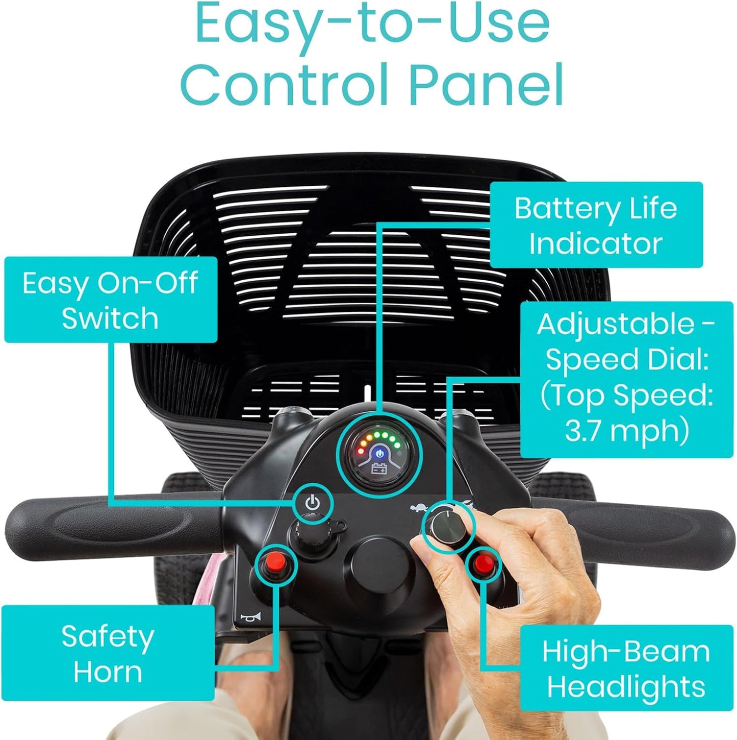 Vive 4 Wheel Mobility Scooter - Electric Powered Wheelchair Device - Compact Heavy Duty Mobile for Travel, Adults, Elderly - Long Range Power Extended Battery with Charger Included (Limited Edition)