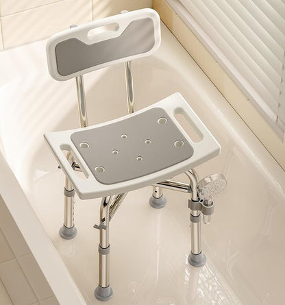 hower Chair with Back for Elderly and Disabled, Shower Seat Bench Stool, Adjustable Height, 350 lbs Capacity