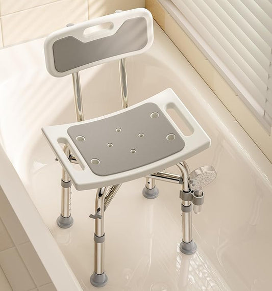 hower Chair with Back for Elderly and Disabled, Shower Seat Bench Stool, Adjustable Height, 350 lbs Capacity