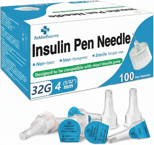 Insulin Pen Needle 32G 4 mm (5/32”), 100 Count, Universal Fit Compatible with Most Pen Injector Device, Ultra-Thin for Comfortable Insulin Injection