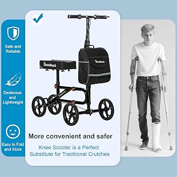Economy Knee Scooter Steerable Knee Walker for Foot Injuries Compact Crutch Alternative with Dual Braking System