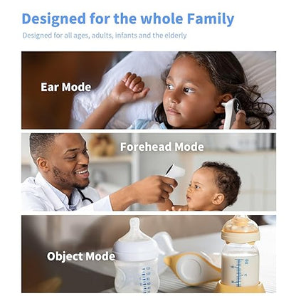Ear and Forehead Thermometer, 2X Accuracy Infrared Digital Thermometer for Adults and Kids, 1 Second Reading, No Touch Baby with Fever Alarm